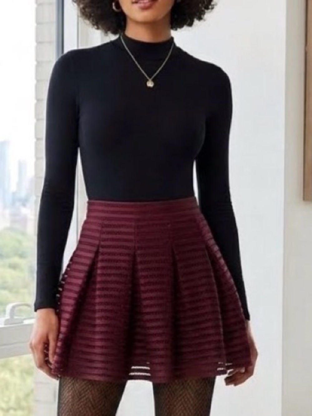 Xhilaration Maroon Wine Ribbon and Lace Illusion Circle Skirt, Size XS EUC